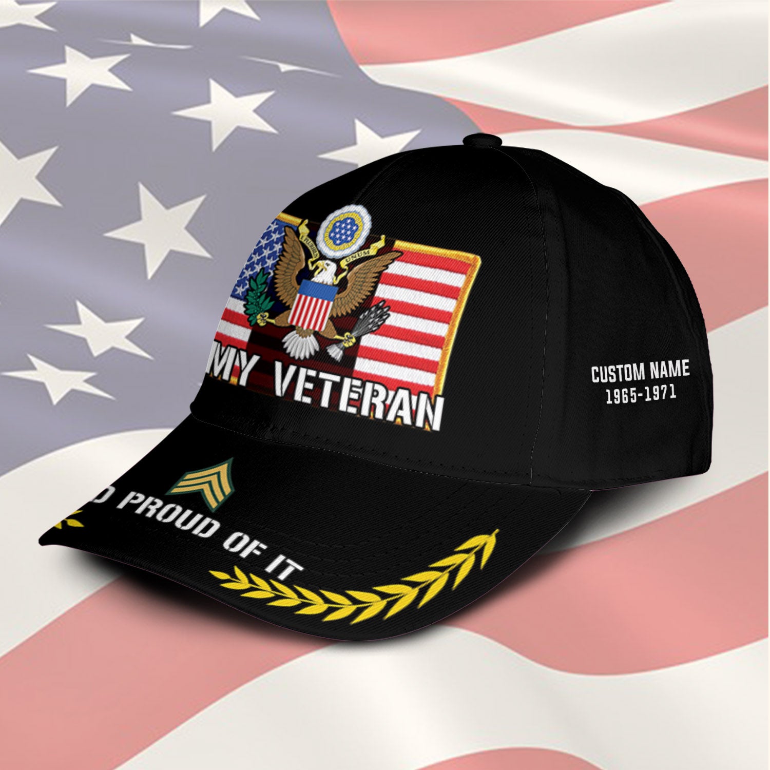 US Military Veteran Proudly Served Custom Ranks/Insignia, Personalized Name And Years Served All Over Prints Premium Classic Cap