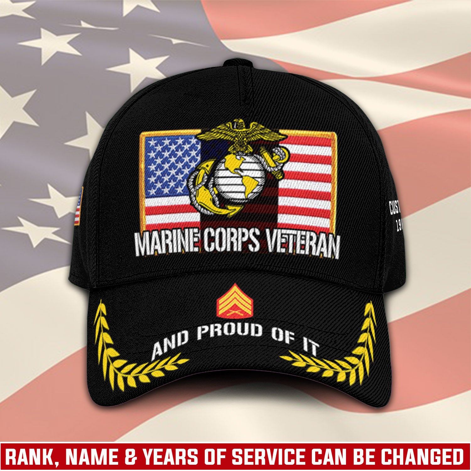 US Military Veteran Proudly Served Custom Ranks/Insignia, Personalized Name And Years Served All Over Prints Premium Classic Cap