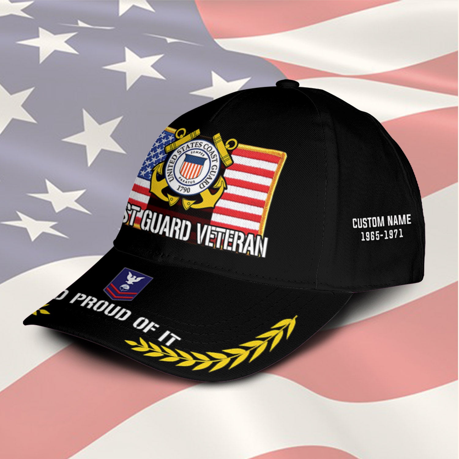 US Military Veteran Proudly Served Custom Ranks/Insignia, Personalized Name And Years Served All Over Prints Premium Classic Cap