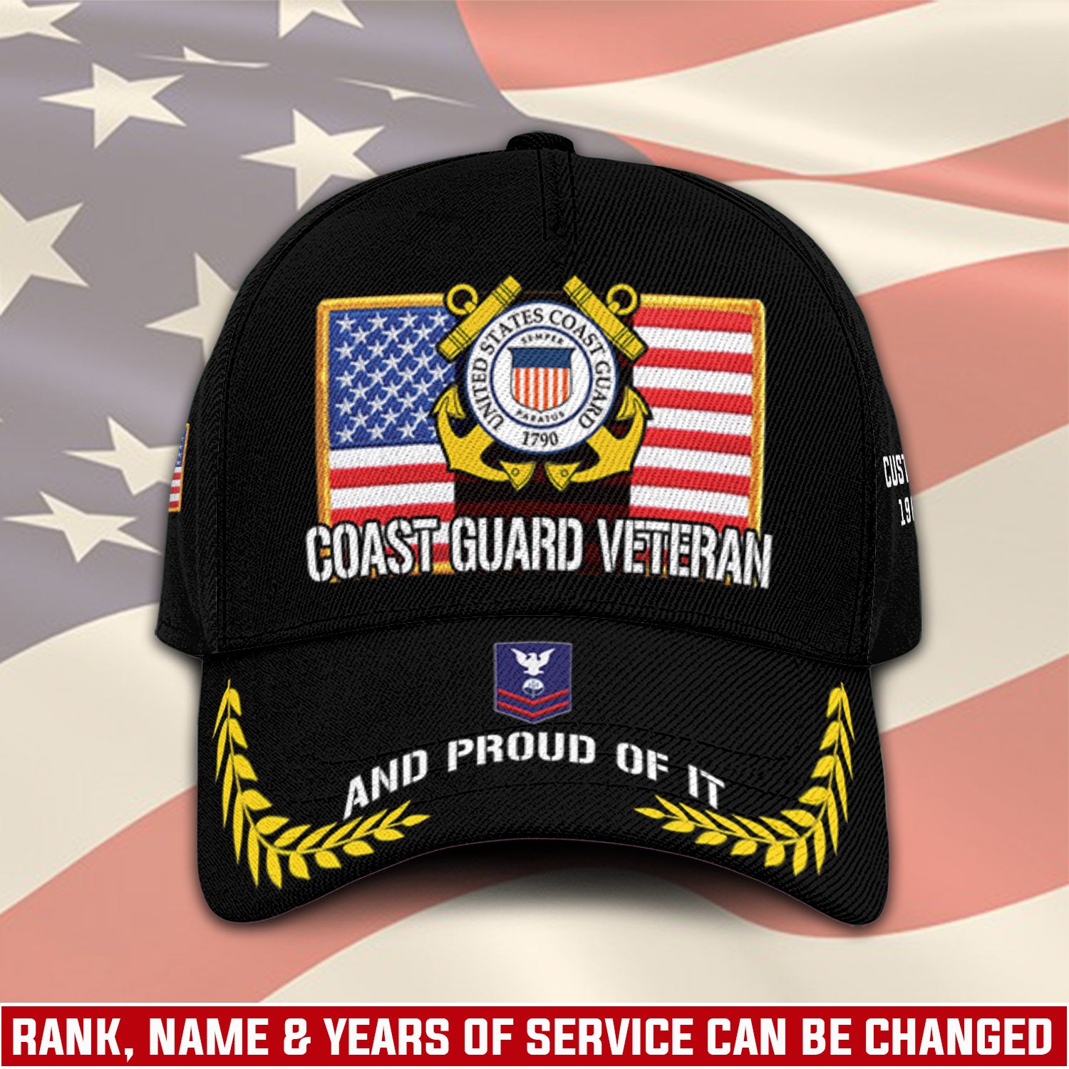 US Military Veteran Proudly Served Custom Ranks/Insignia, Personalized Name And Years Served All Over Prints Premium Classic Cap