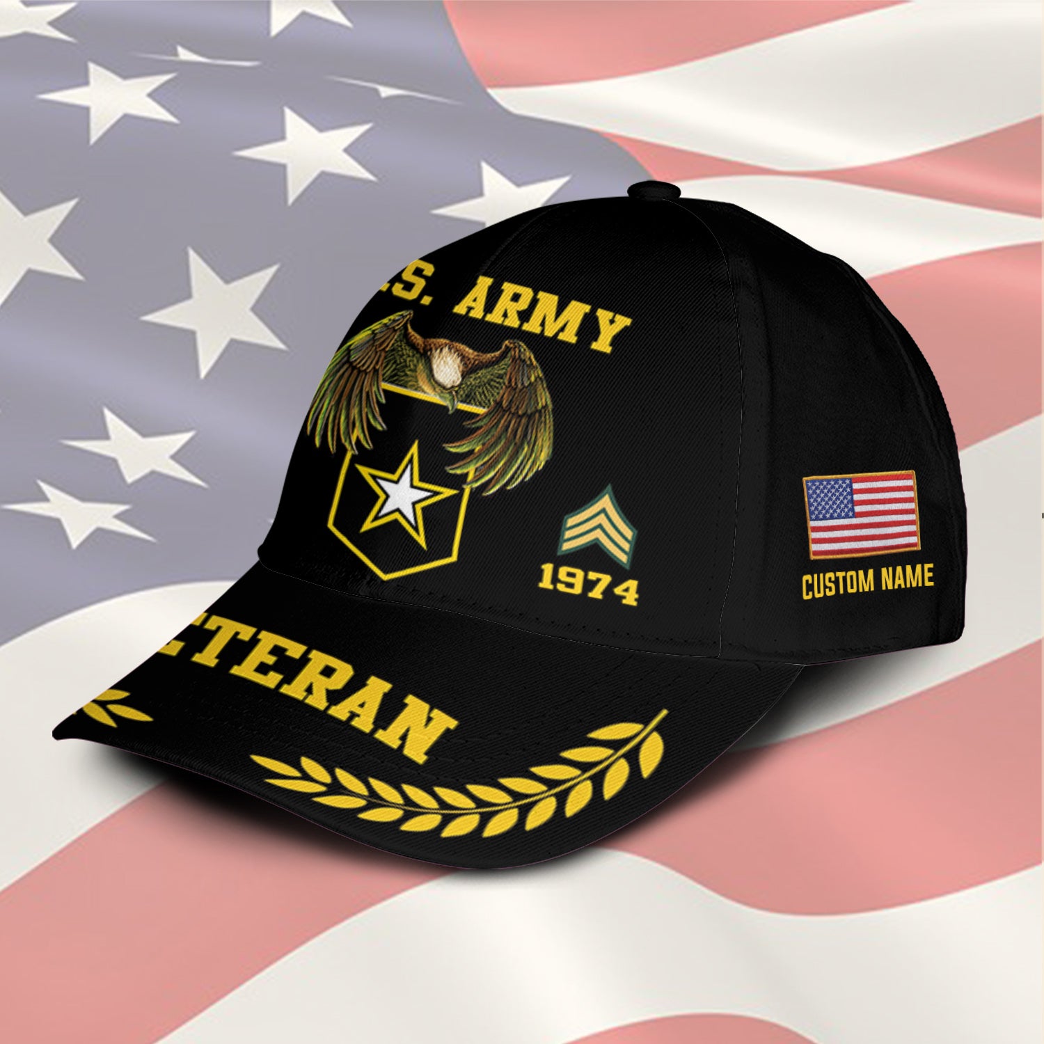 US Military Veteran Custom Ranks/Insignia, Personalized Name And Years Served All Over Prints Premium Classic Cap