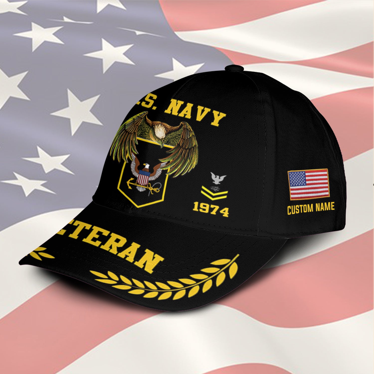 US Military Veteran Custom Ranks/Insignia, Personalized Name And Years Served All Over Prints Premium Classic Cap