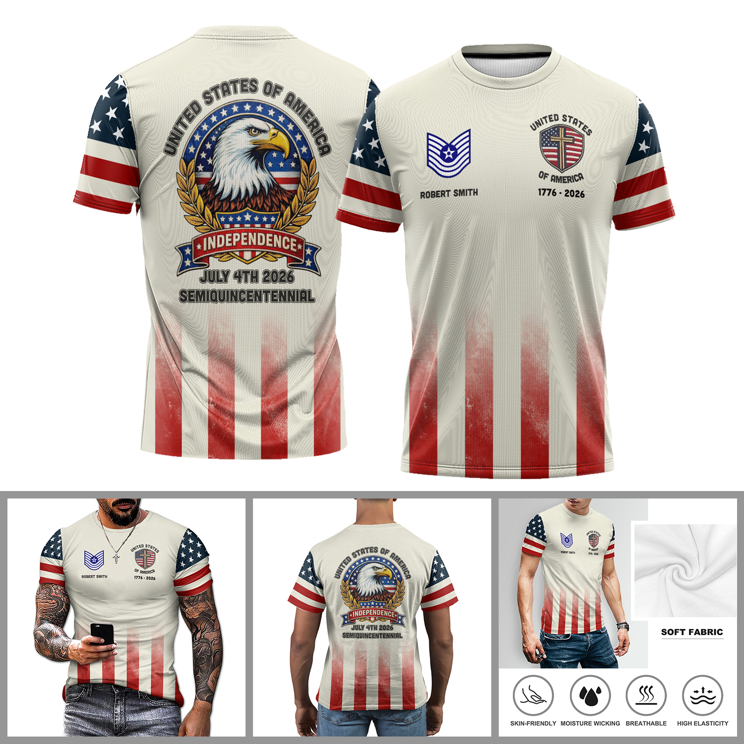 Custom USA 250 T Shirt All Over Print Rank Name Patriotic