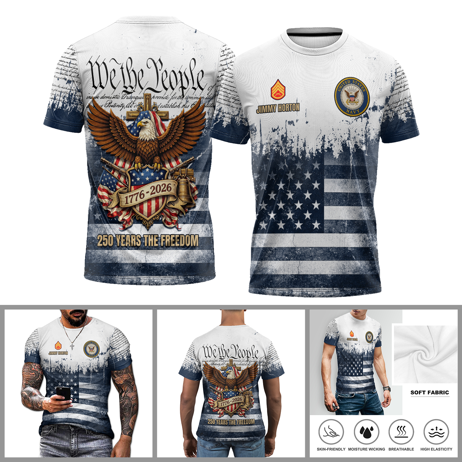 Custom Military USA 250 T Shirt We The People Eagle All Over Print