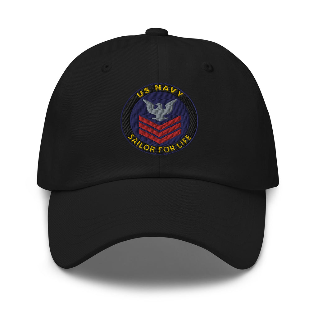 US Navy E-6 Red Stripe Sailor For Life Embroidered Dad Hat