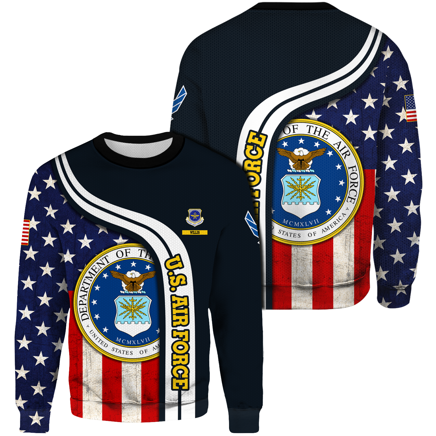 Custom 3D All Over Prints Ugly Sweater, Personalized Name And Military Logo, USA Flag