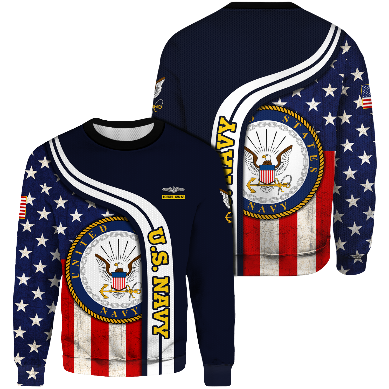 Custom 3D All Over Prints Ugly Sweater, Personalized Name And Military Logo, USA Flag