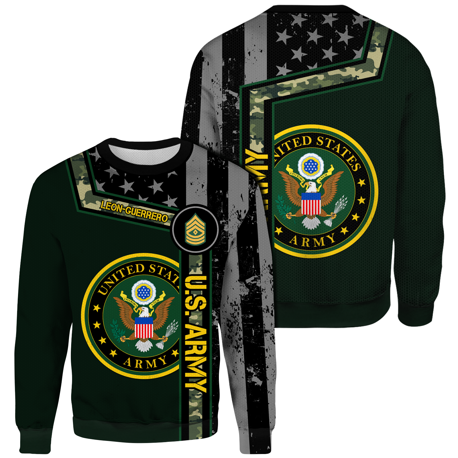 Custom 3D All Over Prints Ugly Sweater, Personalized Name And Military Logo, Black/White USA Flag