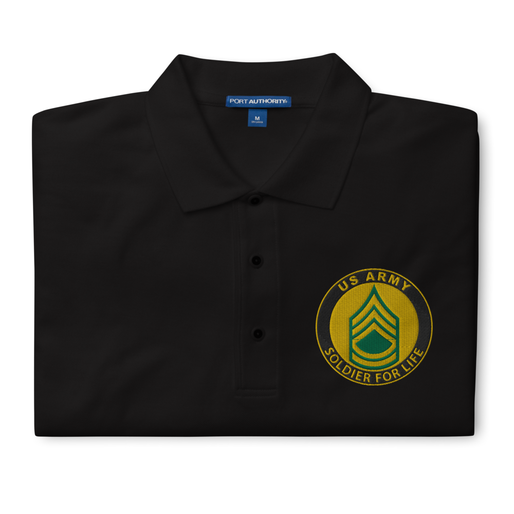 Custom US Army Ranks, Insignia Soldier For Life Embroidered Port Authority Polo Shirt
