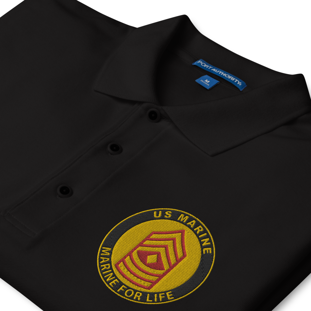 Custom US Marine Corps Ranks, Insignia Marine For Life Embroidered Port Authority Polo Shirt