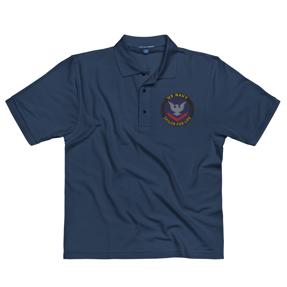 Custom US Navy Ranks, Insignia Sailor For Life Embroidered Port Authority Polo Shirt