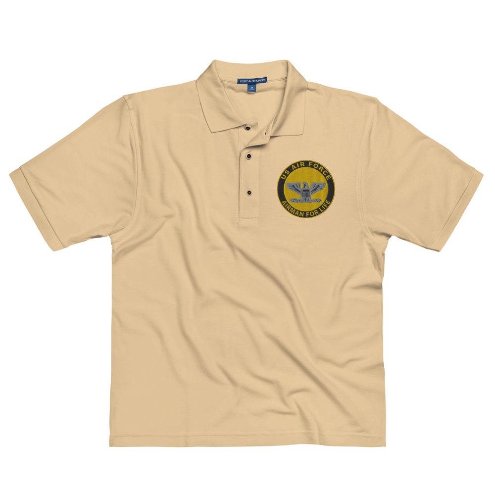 Custom US Air Force Ranks, Insignia Airman For Life Embroidered Port Authority Polo Shirt