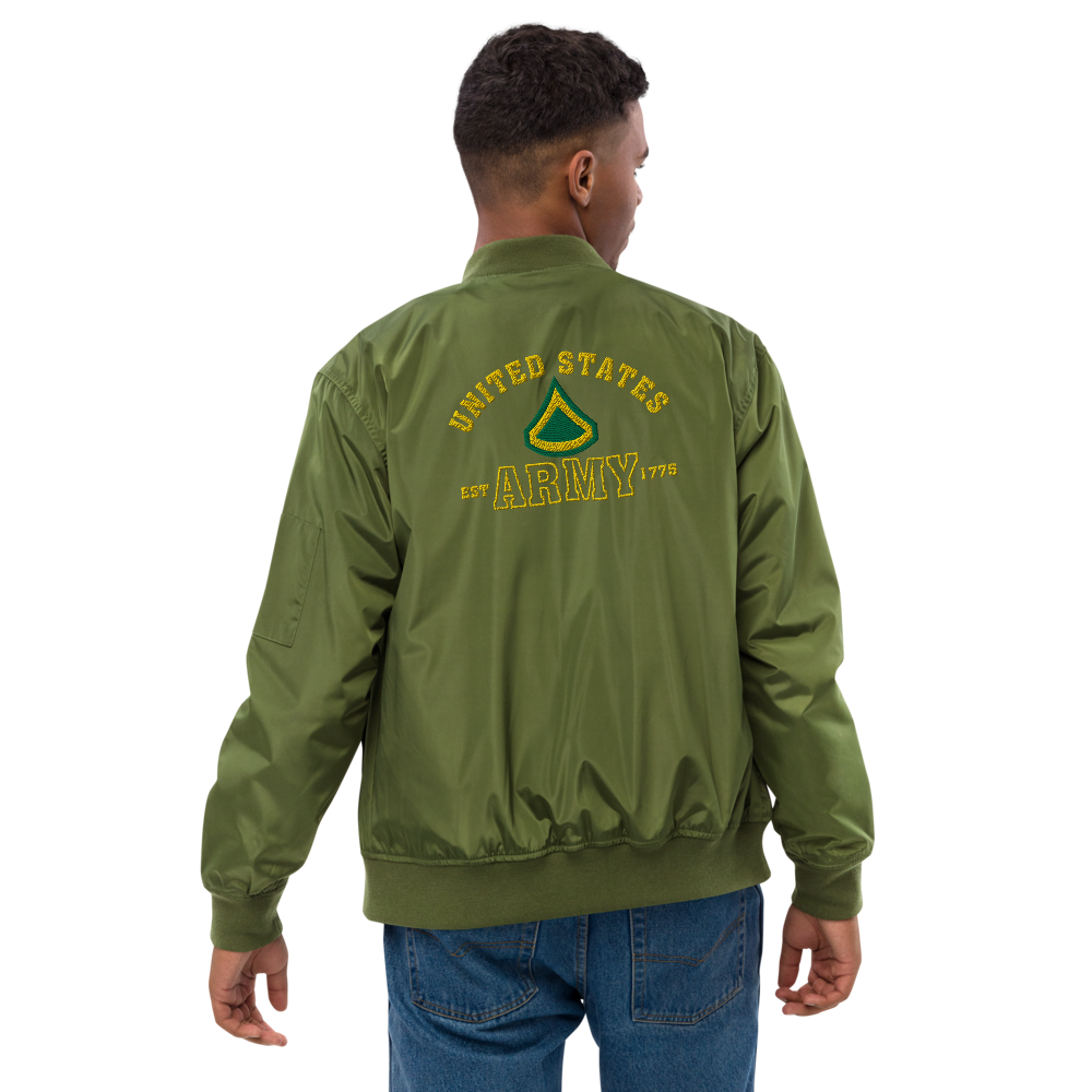 US Army EST. 1775, Custom US Army Ranks, Insignia On Back, Embroidered Recycled Bomber Jacket