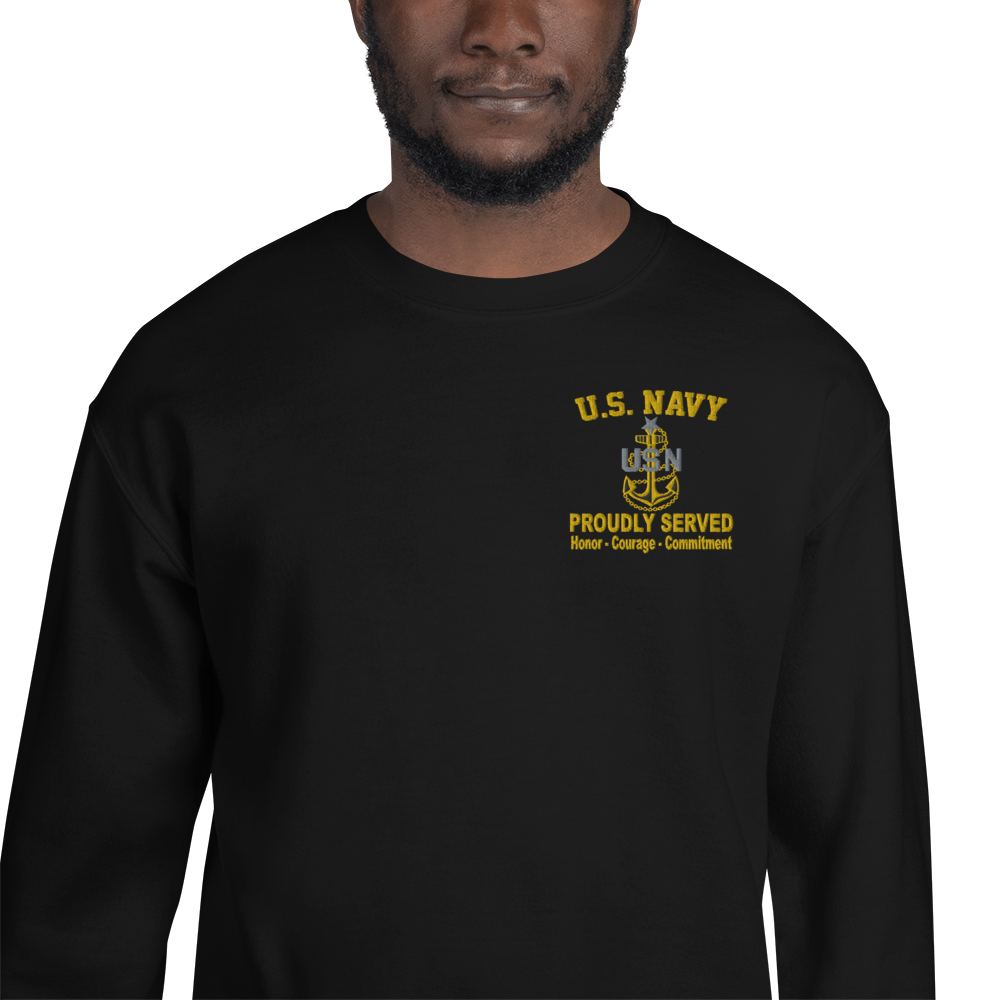 Custom US Navy Ranks, Insignia Core Values Embroidered Unisex Sweatshirt