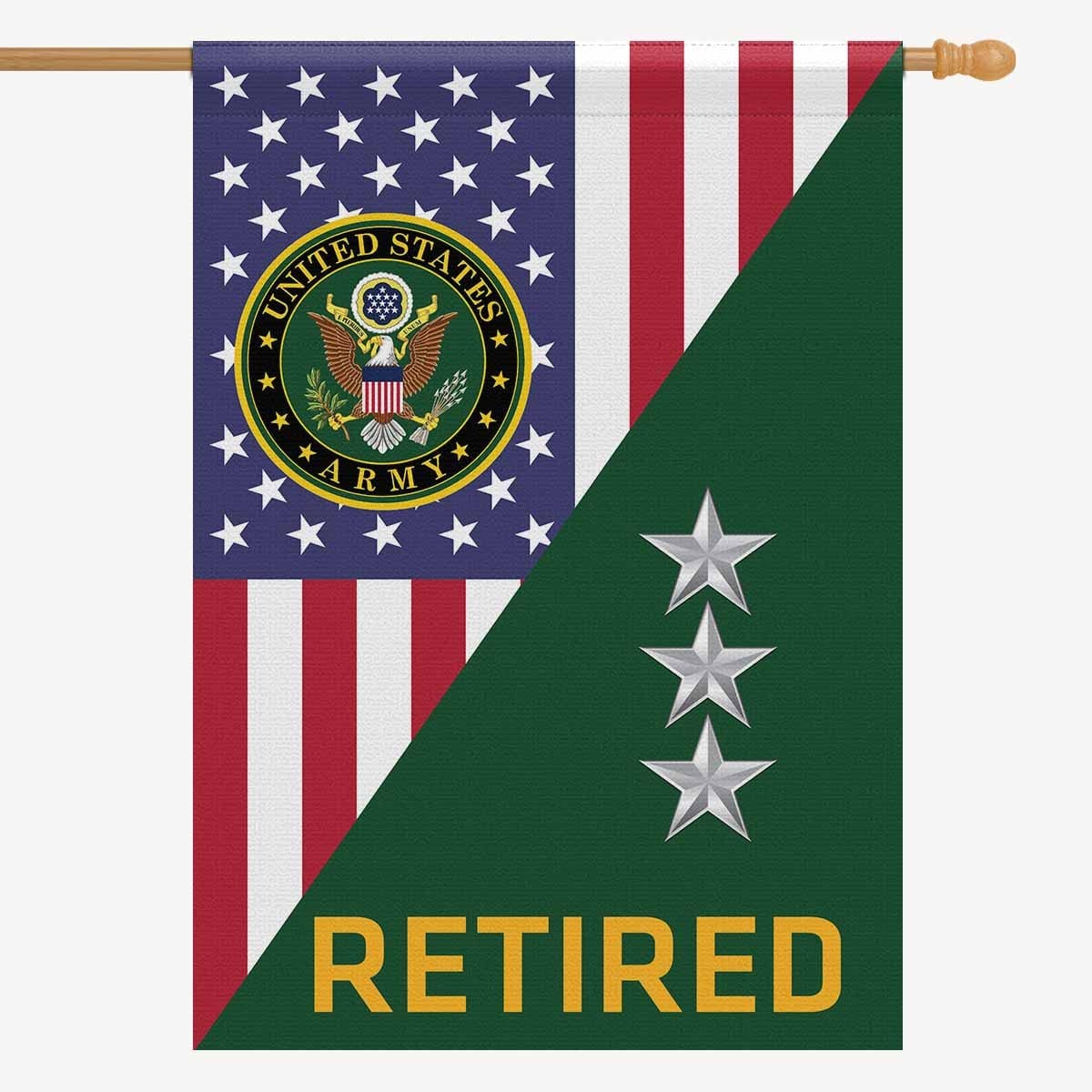 US Army O-9 Lieutenant General O9 LTG Retired House Flag 28 Inch x 40 Inch 2-Side Printing-HouseFlag-Army-Ranks-Veterans Nation