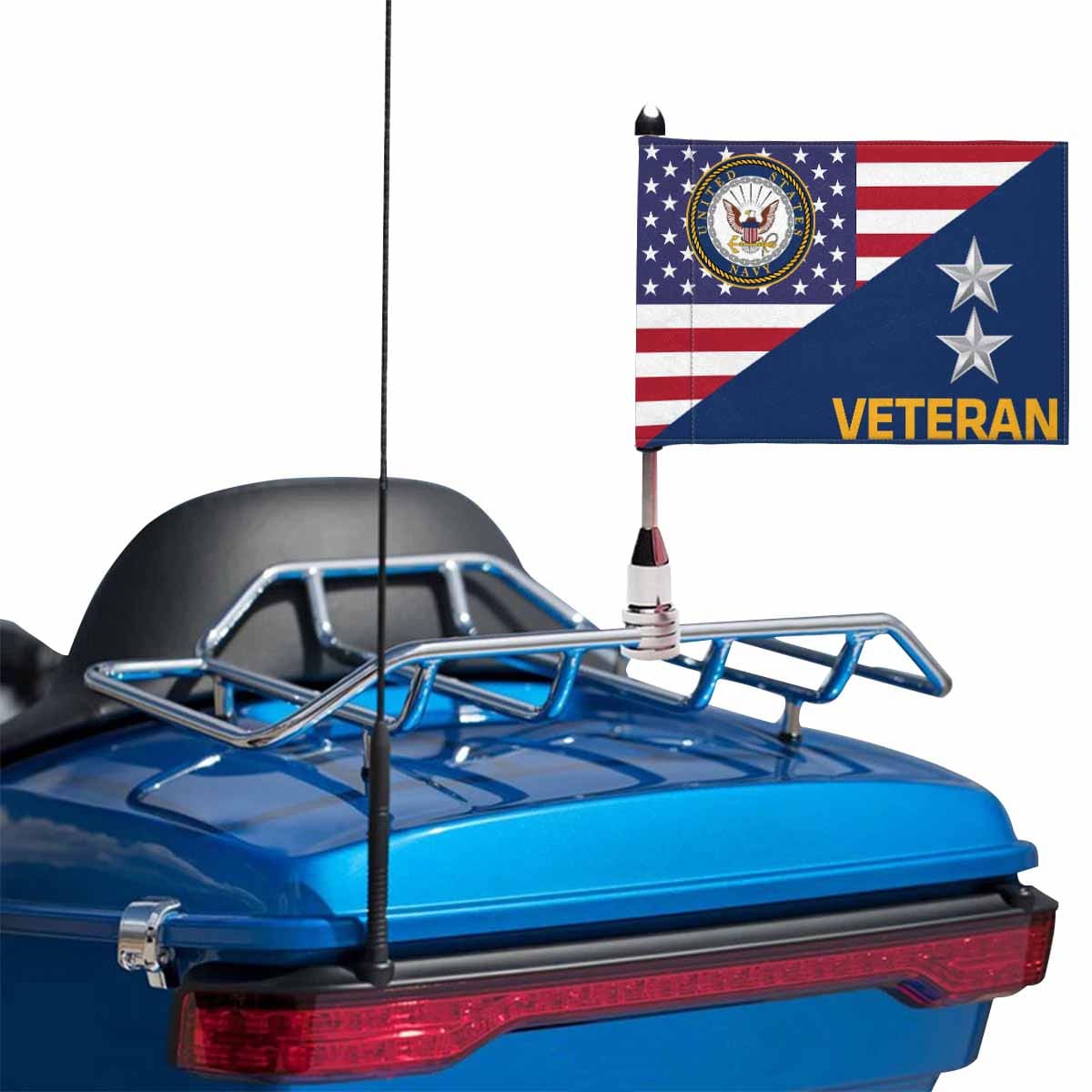 US Navy O-8 Veteran Motorcycle Flag 9" x 6" Twin-Side Printing D01-MotorcycleFlag-Navy-Veterans Nation
