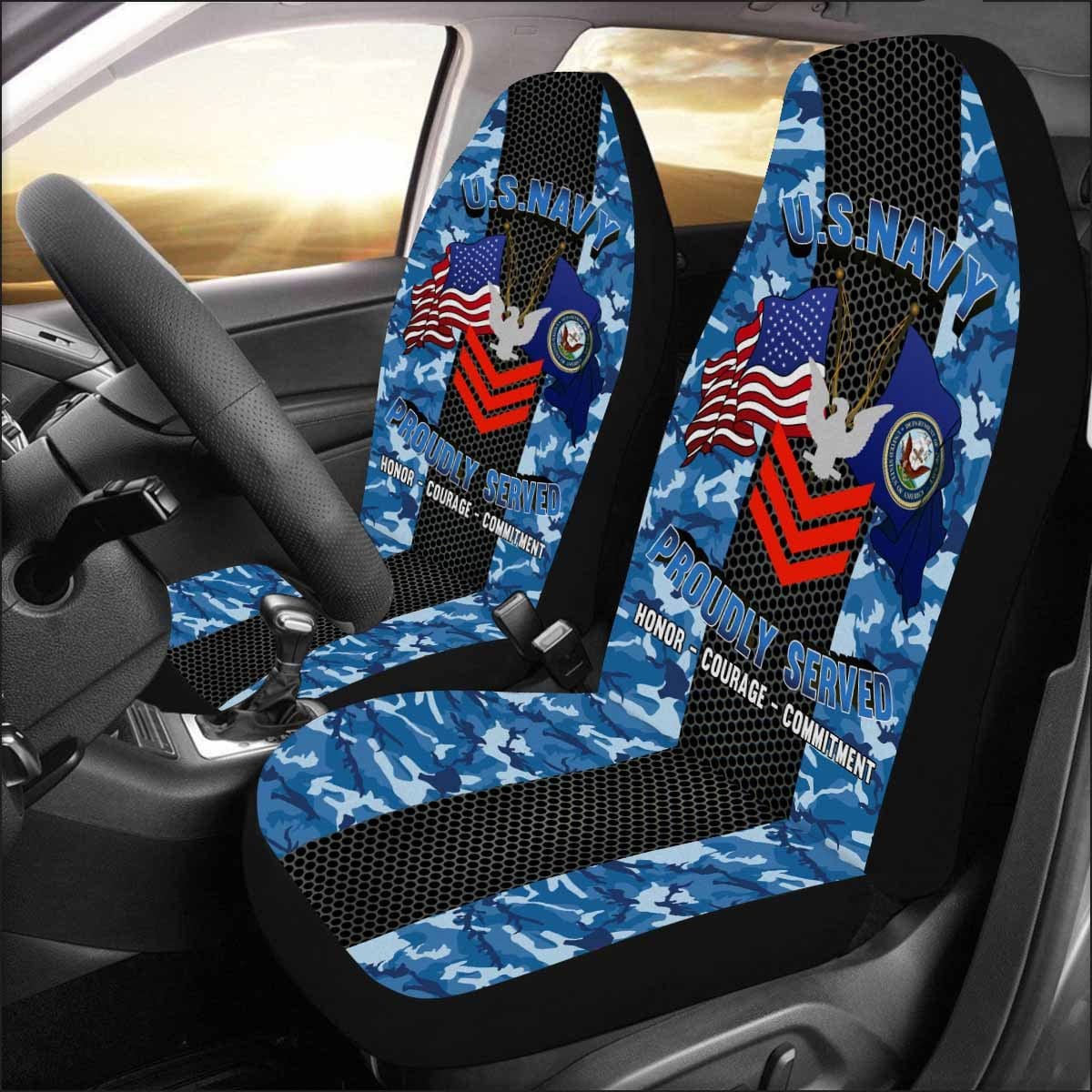 US Navy E-6 Petty Officer First Class E6 PO1 Collar Device Car Seat Covers (Set of 2)-SeatCovers-Navy-Collar-Veterans Nation