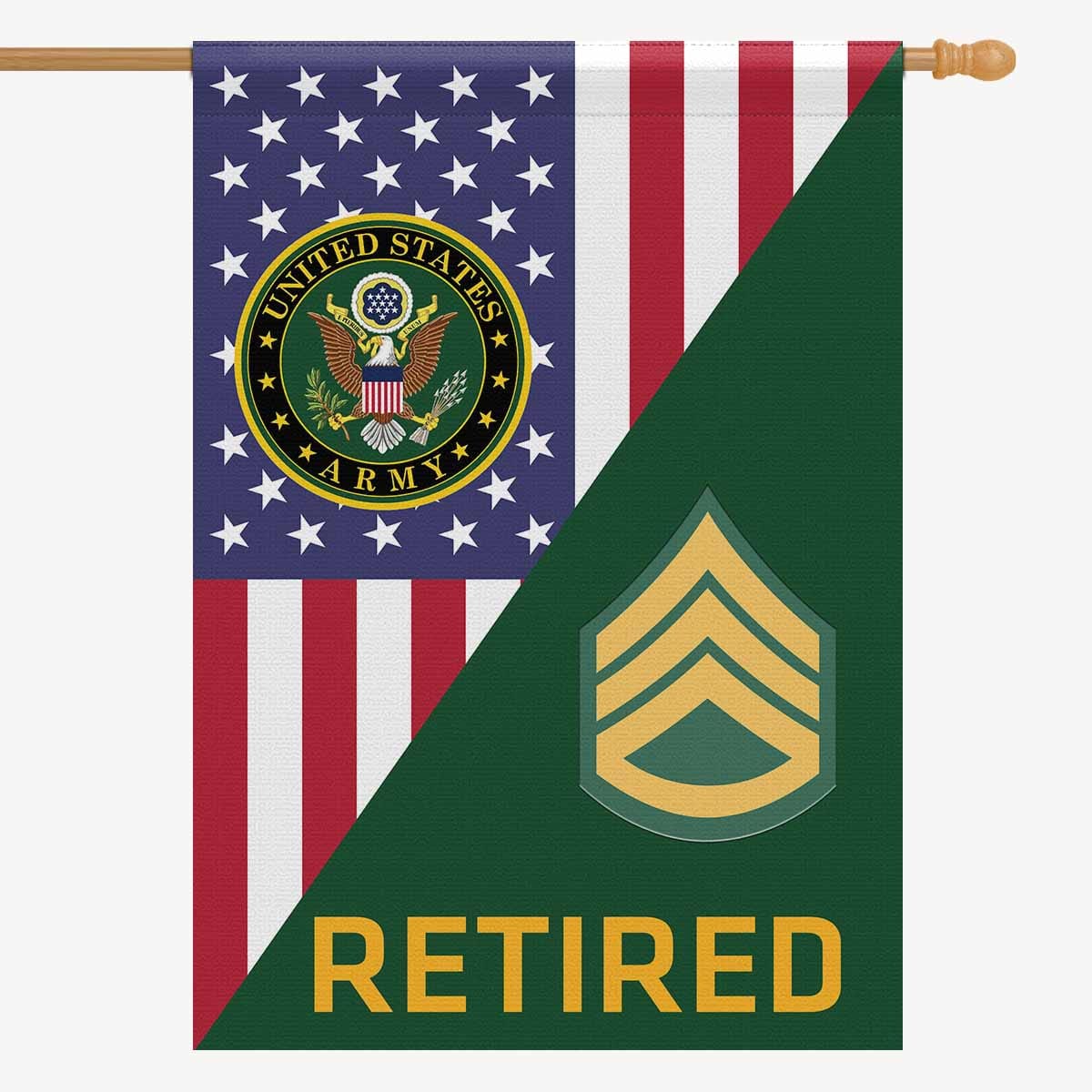 US Army E-6 Staff Sergeant E6 SSG Retired House Flag 28 Inch x 40 Inch 2-Side Printing-HouseFlag-Army-Ranks-Veterans Nation