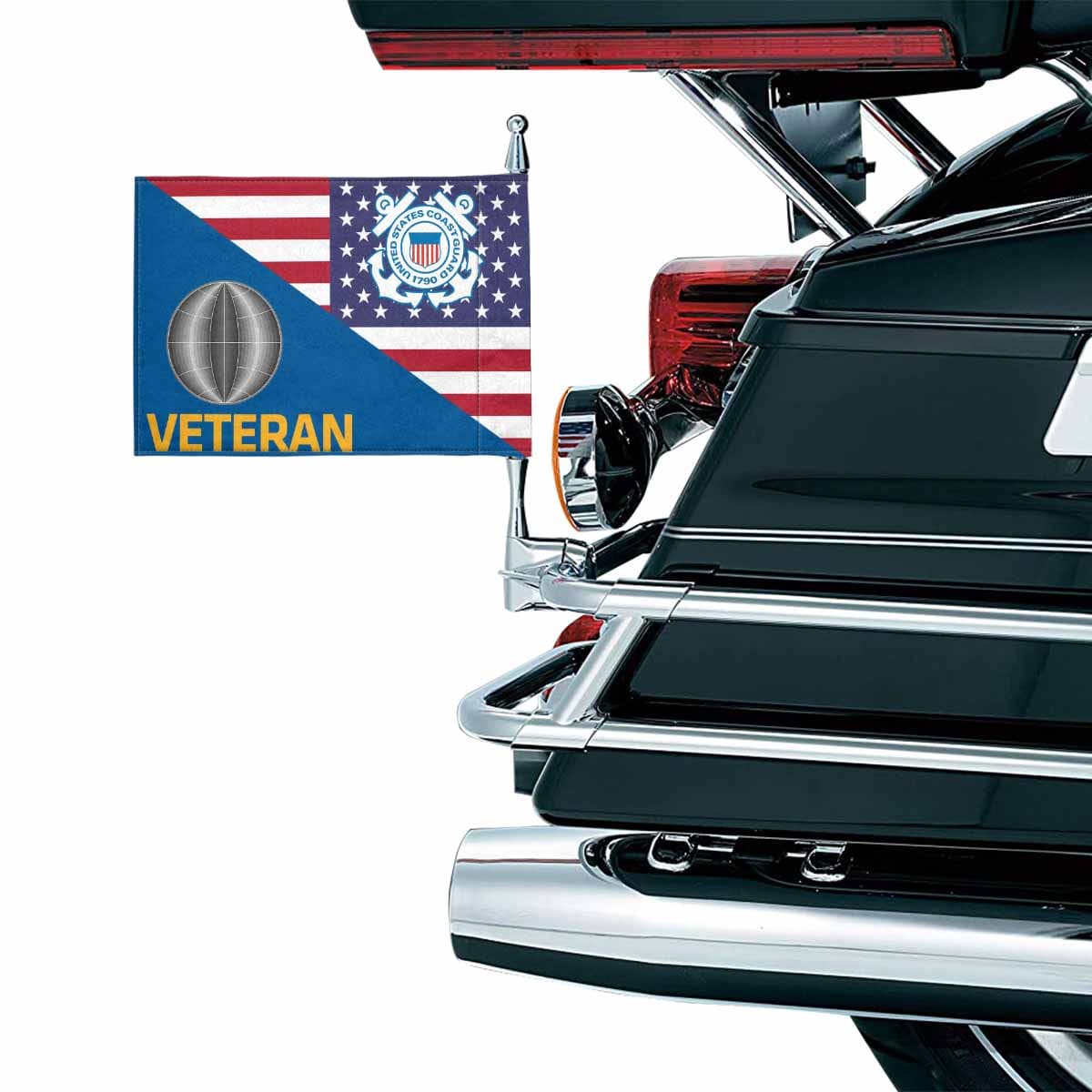 USCG EM Veteran Motorcycle Flag 9" x 6" Twin-Side Printing D01-MotorcycleFlag-USCG-Veterans Nation