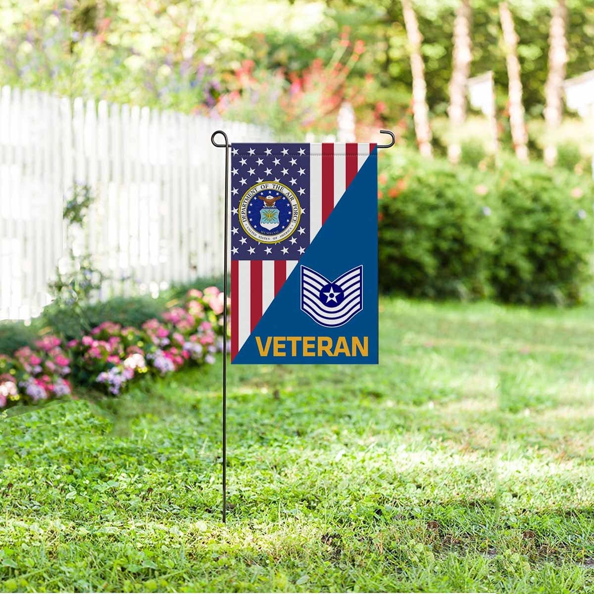 US Air Force E-7 Master Sergeant MSgt E7 Old Style Veteran Garden Flag/Yard Flag 12 inches x 18 inches Twin-Side Printing-GDFlag-USAF-Ranks-Veterans Nation
