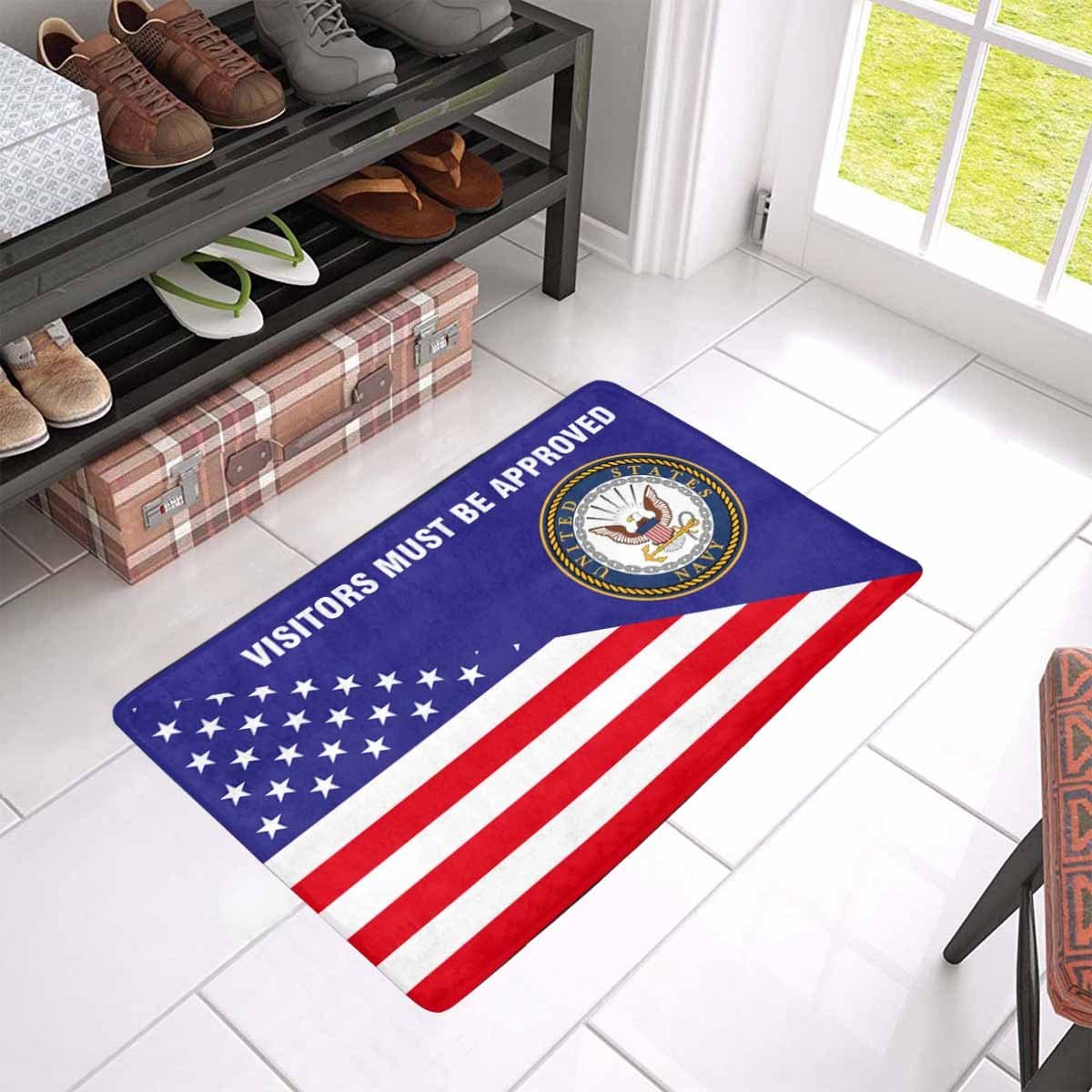 US Flag and US Navy Logo - Visitors Must Be Approved Doormat-Doormat-Navy-Logo-Veterans Nation