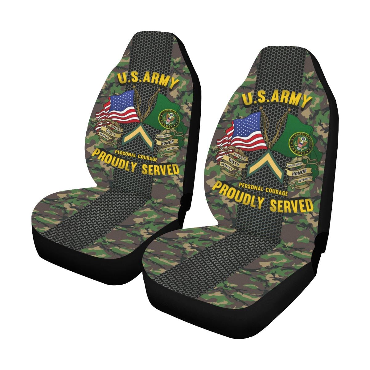 US Army E-2 Private Second Class E2 PV2 Enlisted Soldier- Car Seat Covers (Set of 2)-SeatCovers-Army-Ranks-Veterans Nation