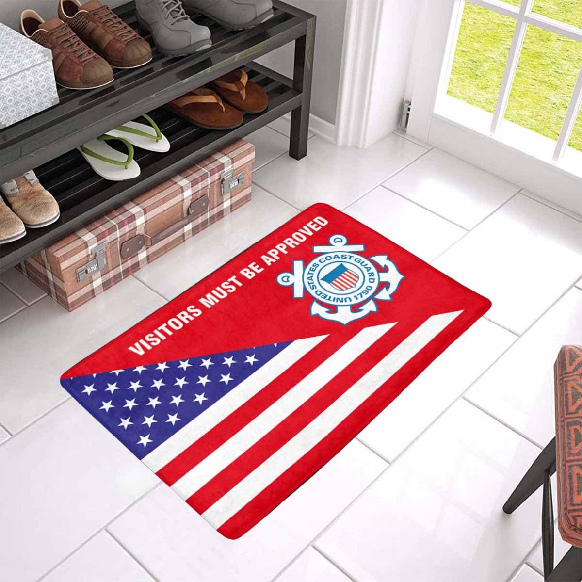 US Flag and US Coast Guard Logo - Visitors Must Be Approved Doormat-Doormat-USCG-Logo-Veterans Nation