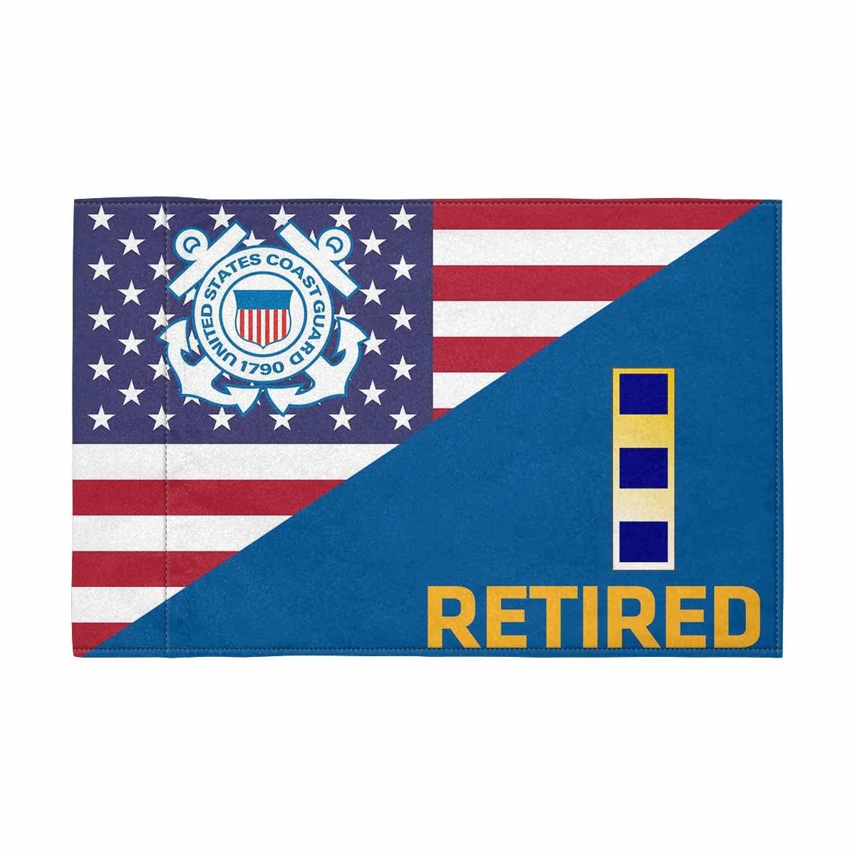 USCG W-2 Retired Motorcycle Flag 9" x 6" Twin-Side Printing D01-MotorcycleFlag-USCG-Veterans Nation