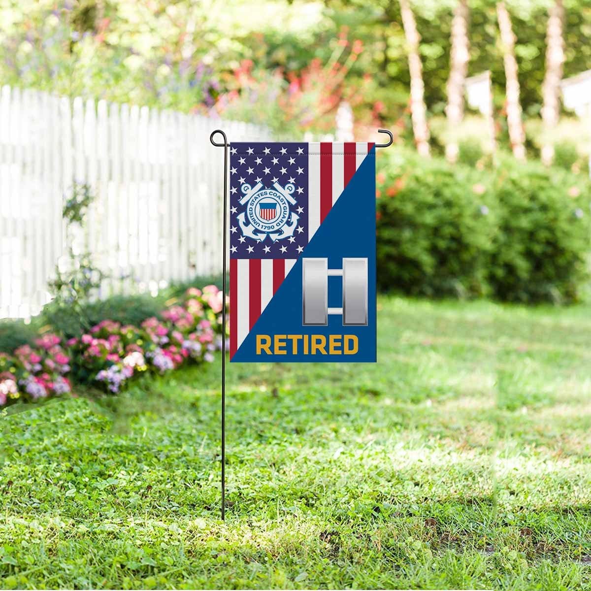 US Coast Guard O-3 Lieutenant O3 LT Junior Officer Ranks Retired Garden Flag 12'' x 18'' Twin-Side Printing Retired Garden Flag 12" x 18"-Garden Flag-Veterans Nation