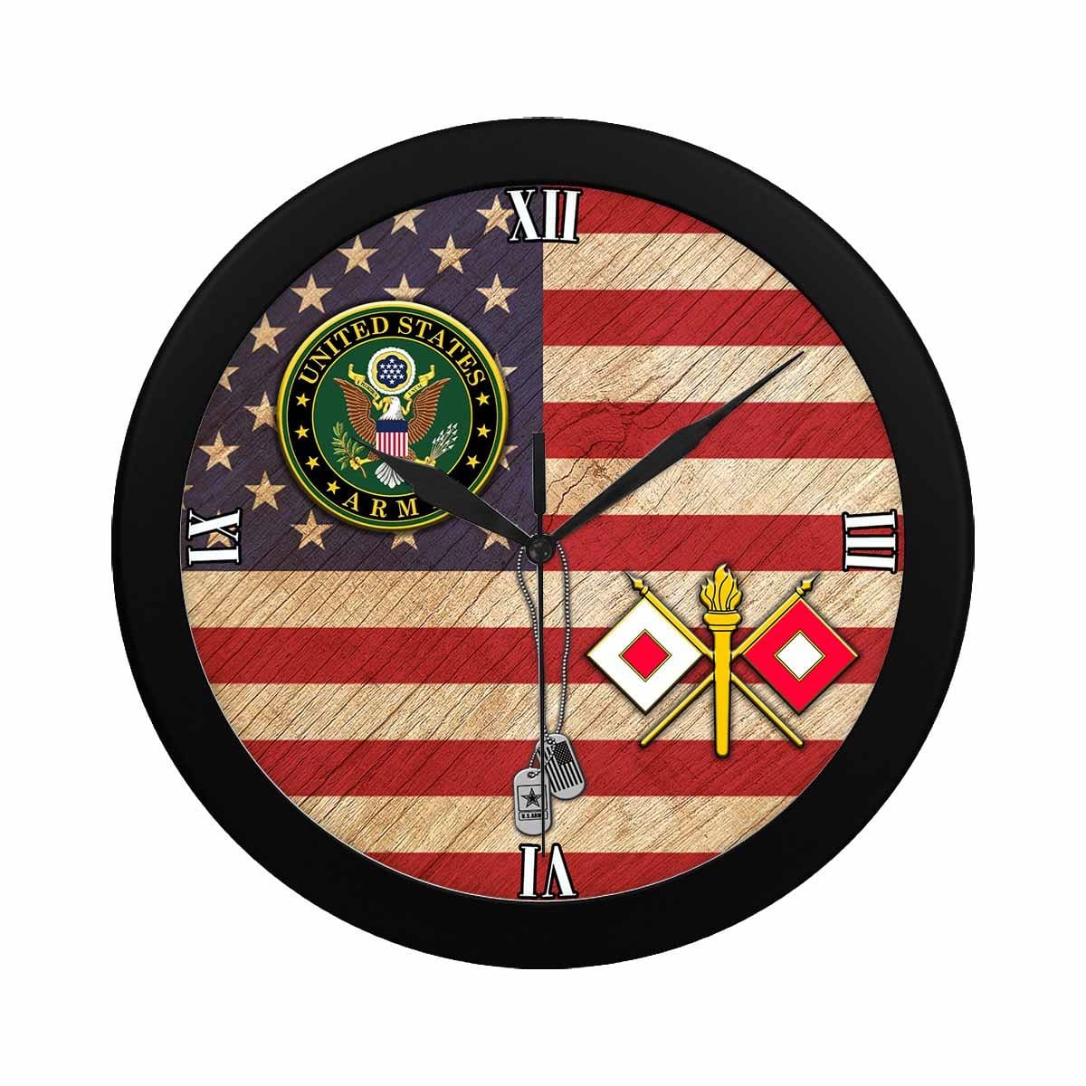 US Army Signal Corps Black Wall Clock-WallClocks-Army-Branch-Veterans Nation