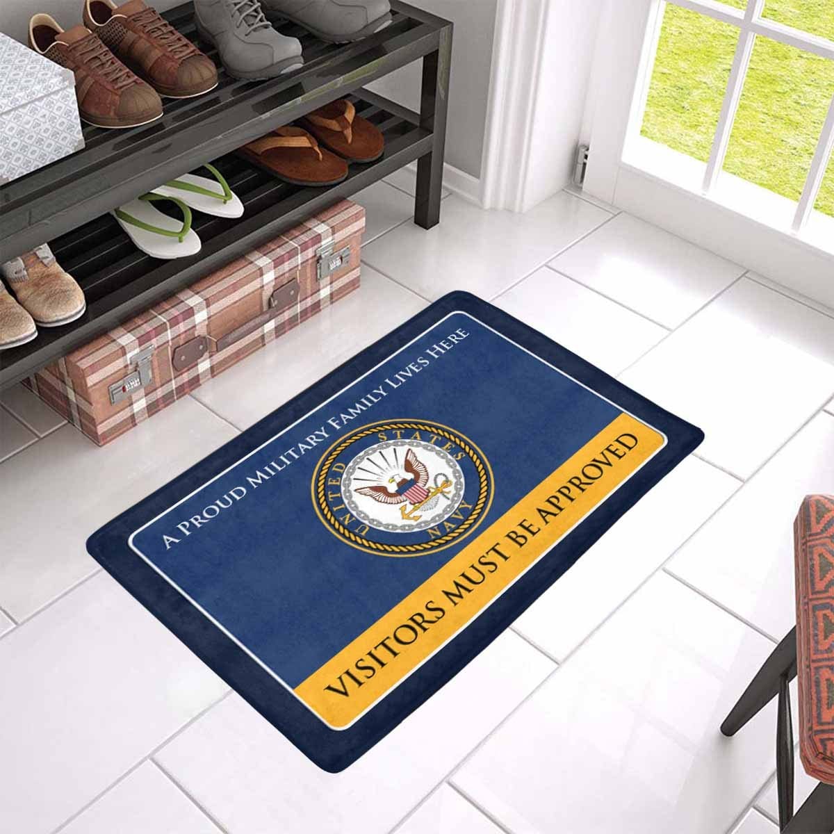 Proud Military Family Navy Doormat - Visitors must be approved-Doormat-Navy-Logo-Veterans Nation
