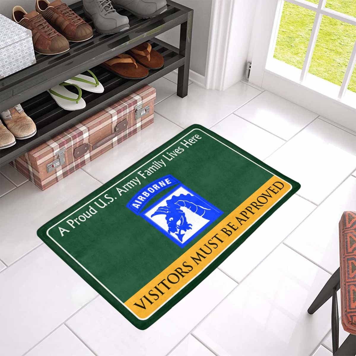 US Army 18th XVIII Airborne Family Doormat - Visitors must be approved Doormat (23.6 inches x 15.7 inches)-Doormat-Army-CSIB-Veterans Nation