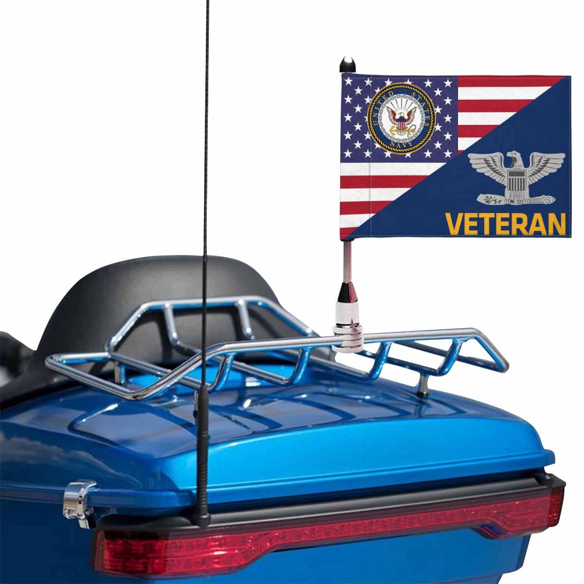 US Navy O-6 Veteran Motorcycle Flag 9" x 6" Twin-Side Printing D01-MotorcycleFlag-Navy-Veterans Nation