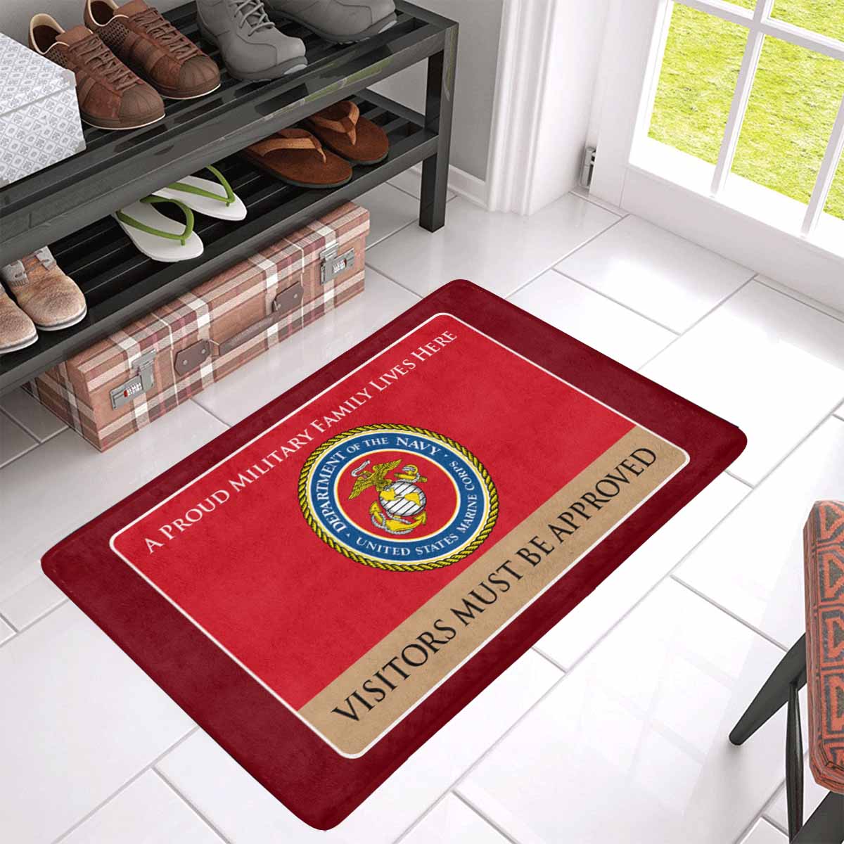 Proud Military Family USMC Doormat -Visitors must be approved-Doormat-USMC-Logo-Veterans Nation