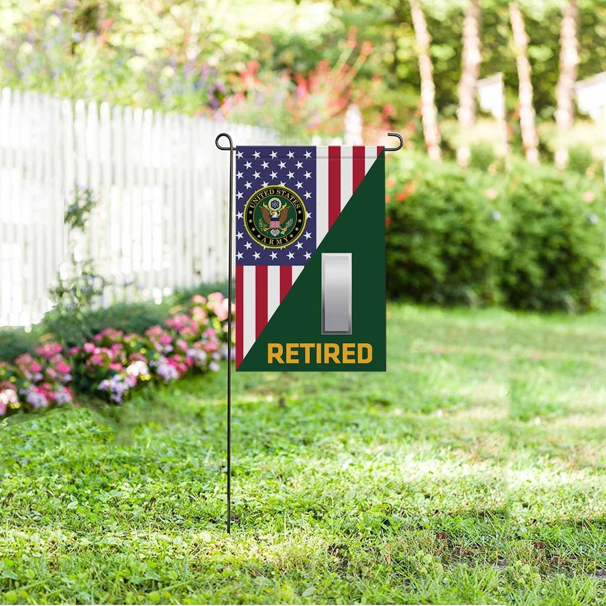 US Army O-2 First Lieutenant O2 1LT Commissioned Officer Retired Garden Flag/Yard Flag 12 inches x 18 inches Twin-Side Printing-GDFlag-Army-Ranks-Veterans Nation