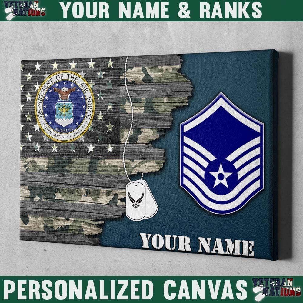 Personalized Canvas 1.5in Frame - USA Half Flag With Military Ranks/Insignia - Personalized Name & Ranks-Canvas-Personalized-AllBranch-Veterans Nation