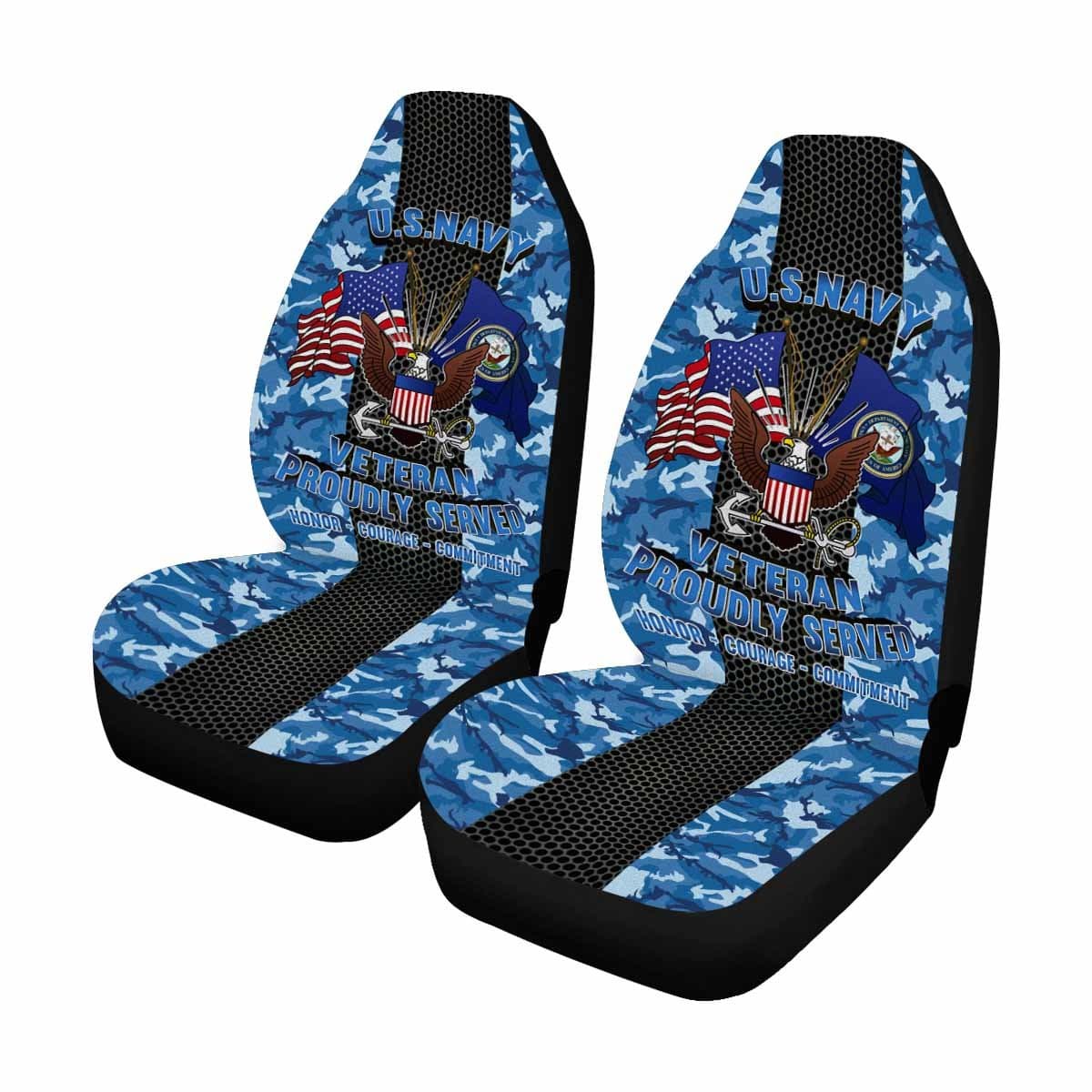 US Navy Veteran Car Seat Covers (Set of 2)-SeatCovers-Navy-Logo-Veterans Nation