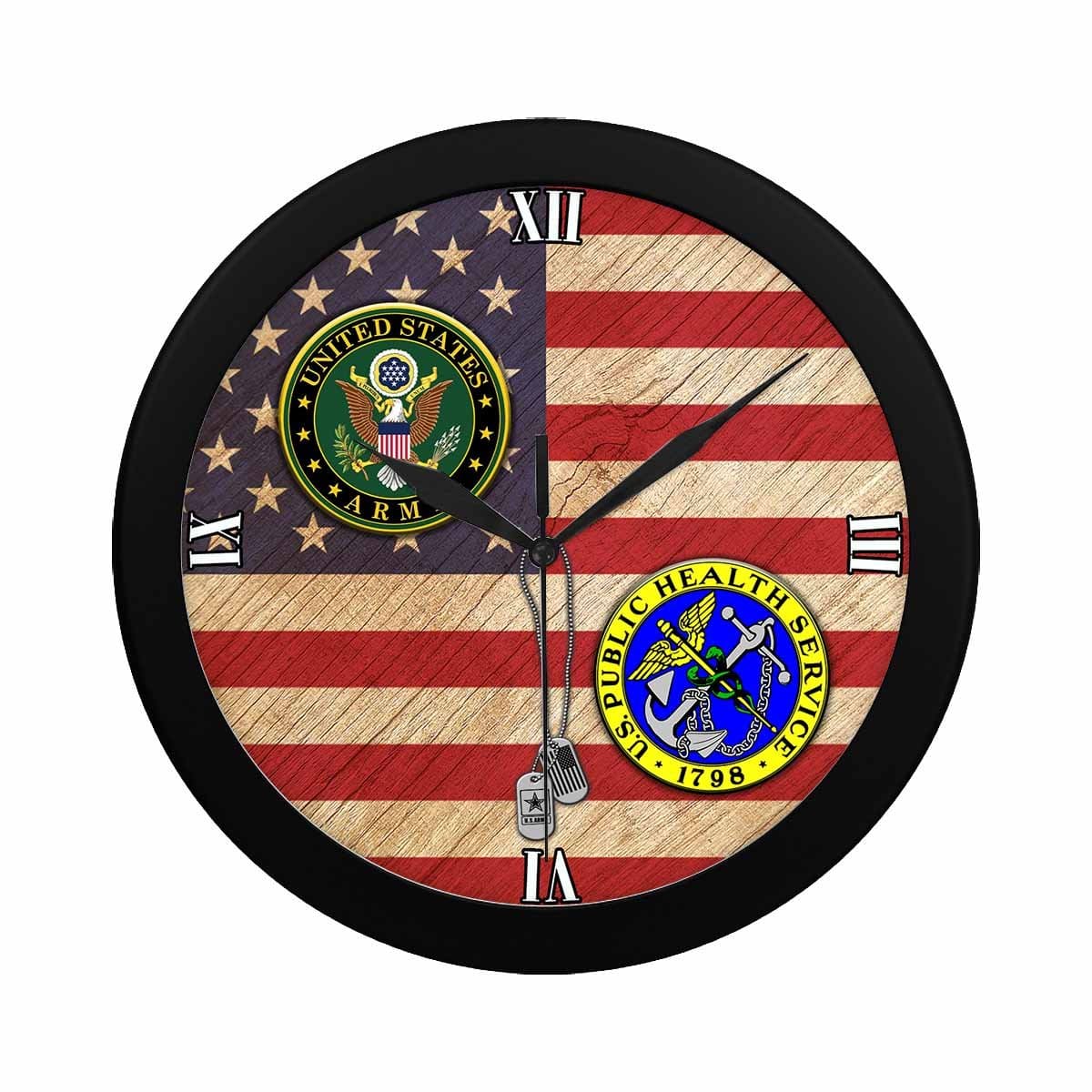 US Army Public Health Service Black Wall Clock-WallClocks-Army-Branch-Veterans Nation