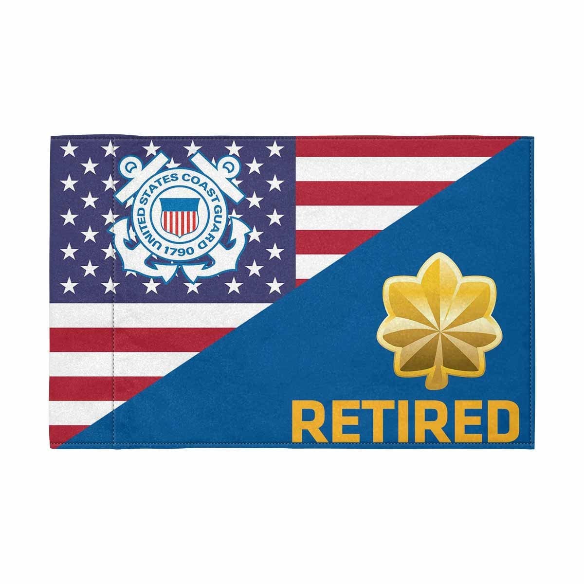 USCG O-4 Retired Motorcycle Flag 9" x 6" Twin-Side Printing D01-MotorcycleFlag-USCG-Veterans Nation