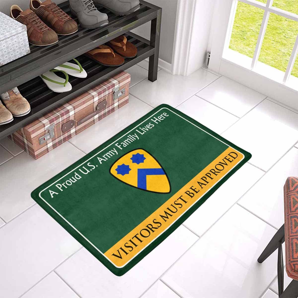 US Army 2nd Cavalry Division Family Doormat - Visitors must be approved Doormat (23.6 inches x 15.7 inches)-Doormat-Army-CSIB-Veterans Nation