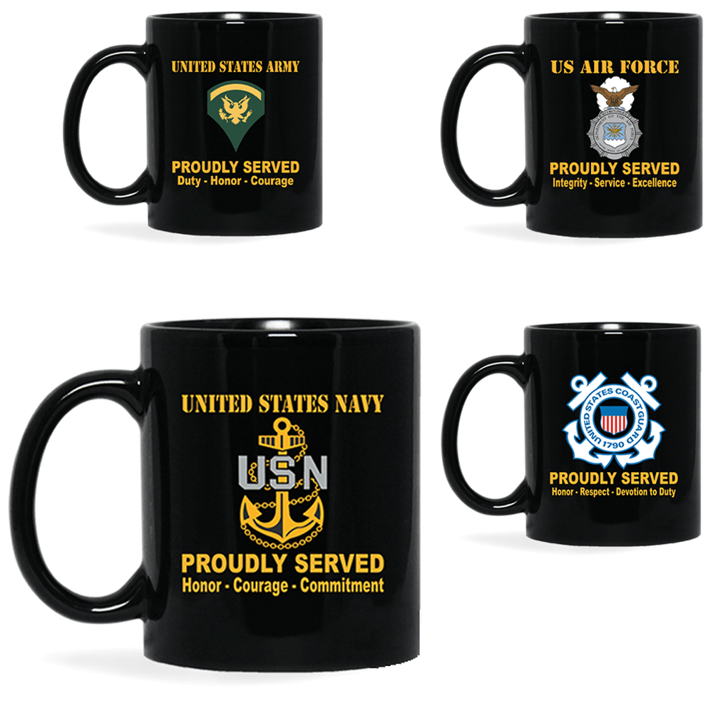 US Military Insignia Proudly Served Core Values 11oz-15oz Black Mug-Mug-AllBranch-Veterans Nation