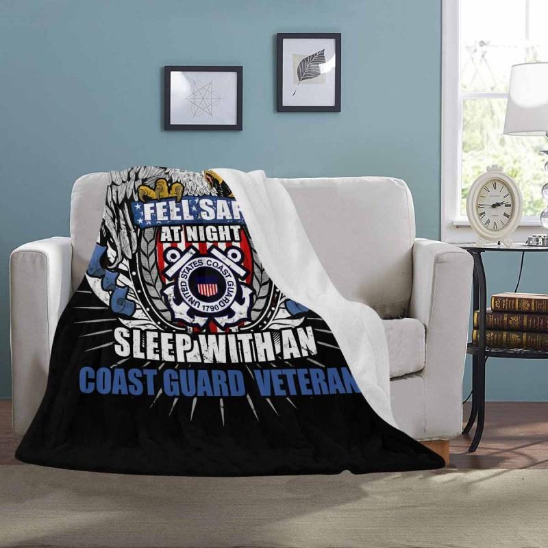Feel Safe At Night Sleep With A Coast Guard Veteran Cozy Plush Fleece Blanket - 60x80-Blankets-USCG-Logo-Veterans Nation