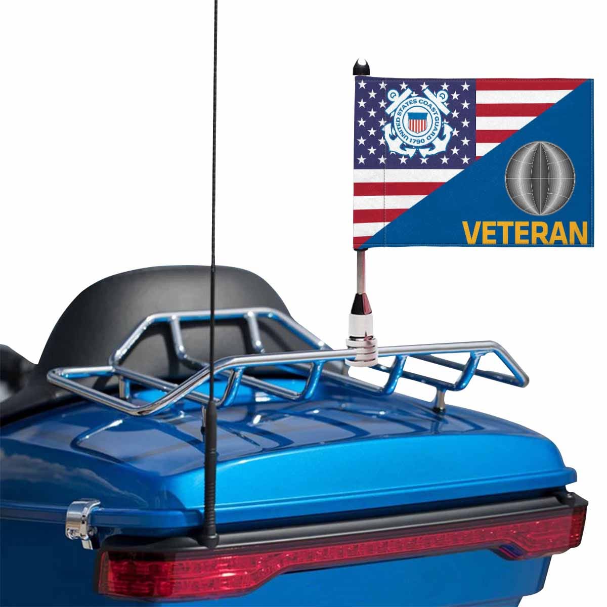 USCG EM Veteran Motorcycle Flag 9" x 6" Twin-Side Printing D01-MotorcycleFlag-USCG-Veterans Nation