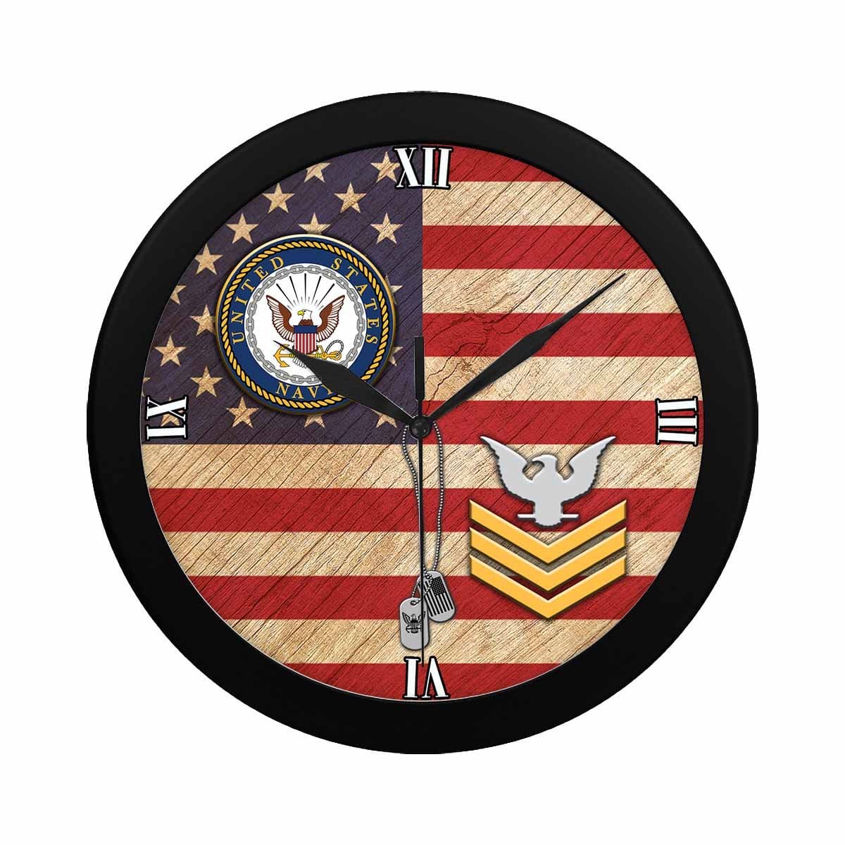 US Navy E-6 Petty Officer First Class E6 PO1 Gold Stripe Collar Device Wall Clock-WallClocks-Navy-Collar-Veterans Nation