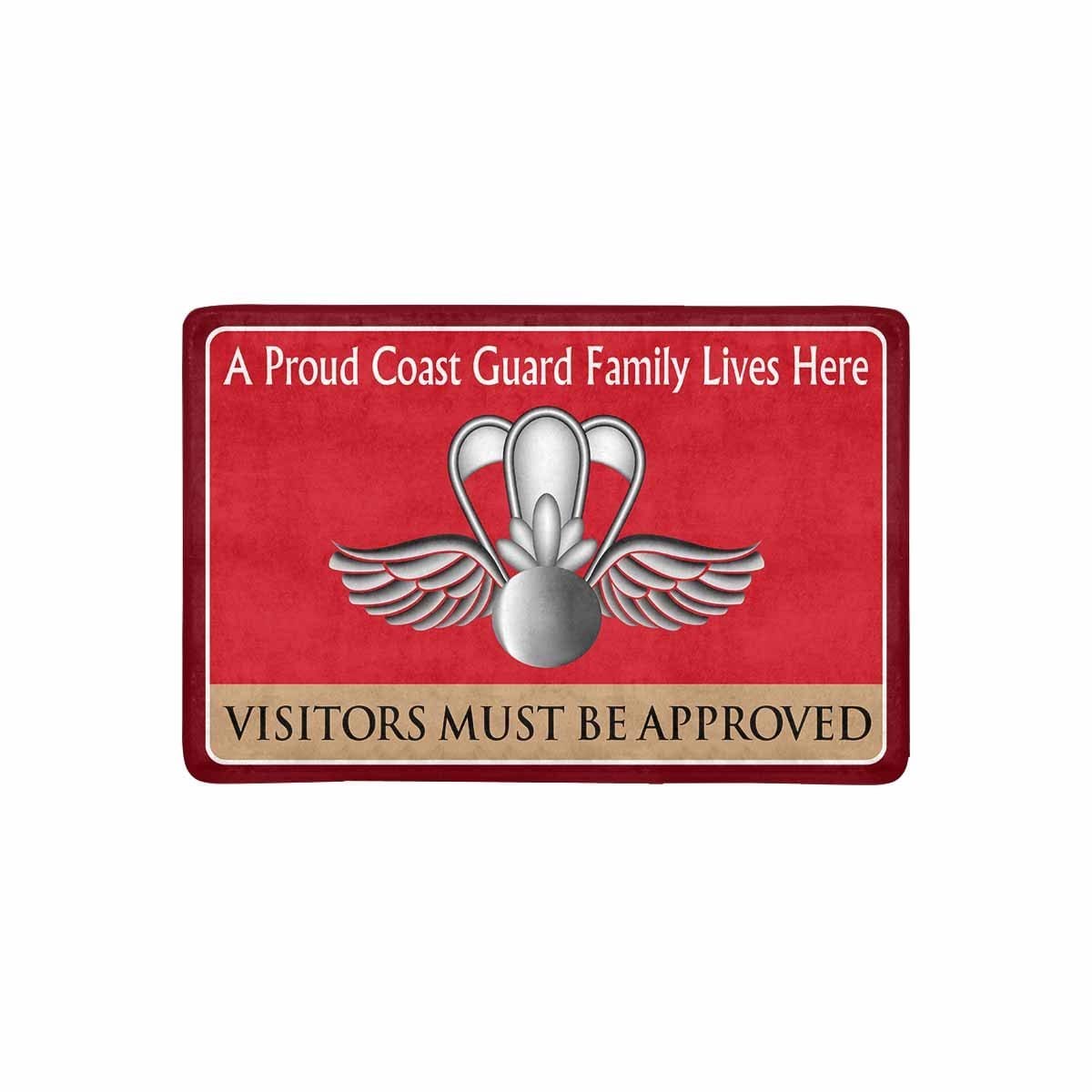 USCG AVIATION SURVIVAL TECHNICIAN AST Logo Family Doormat - Visitors must be approved (23.6 inches x 15.7 inches)-Doormat-USCG-Rate-Veterans Nation
