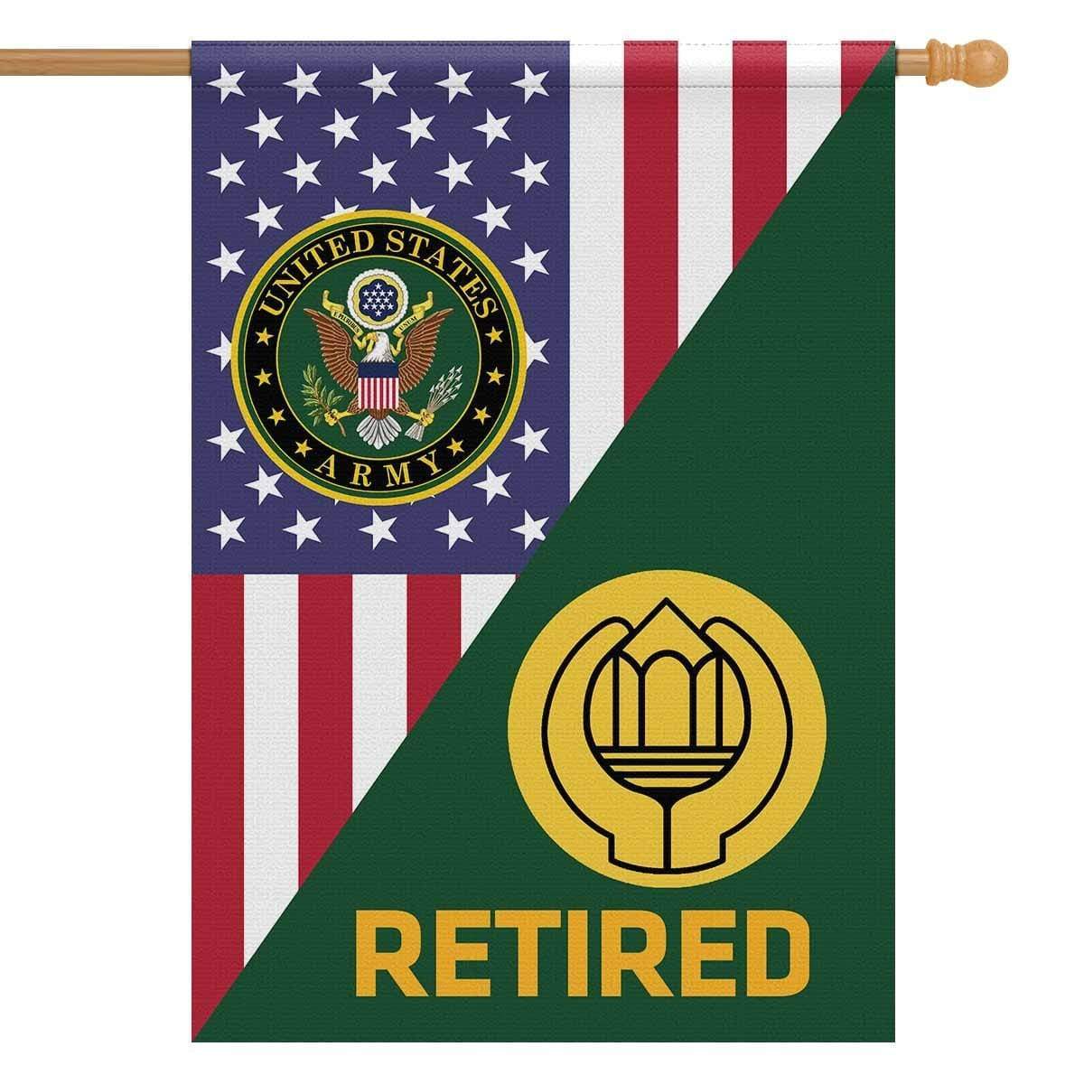 US Army Retired Insignia With America Flag House Flag 28 Inch x 40 Inch Twin-Side Printing-HouseFlag-Army-Veterans Nation