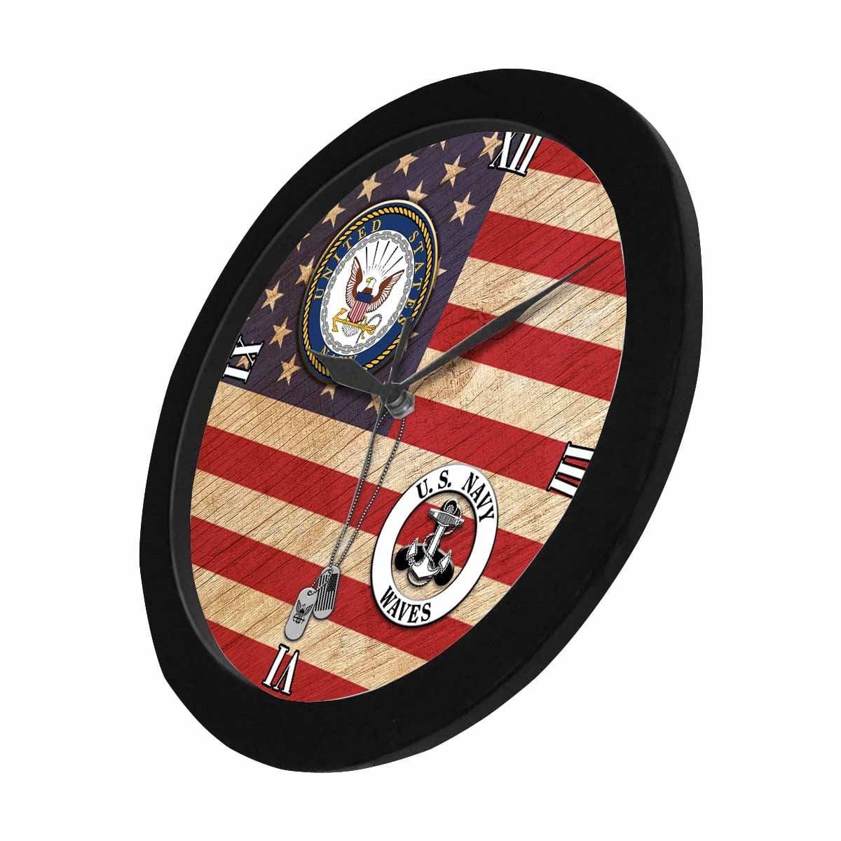 US Navy Waves Black Wall Clock-Veterans Nation