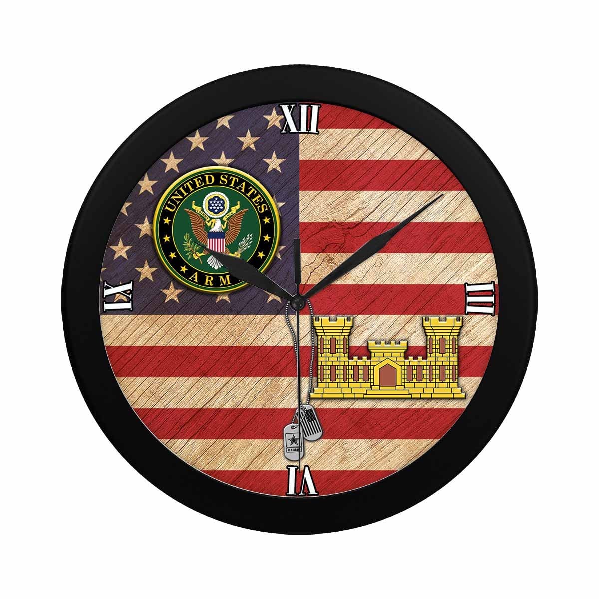 U.S. Army Corps of Engineers Black Wall Clock-WallClocks-Army-Branch-Veterans Nation
