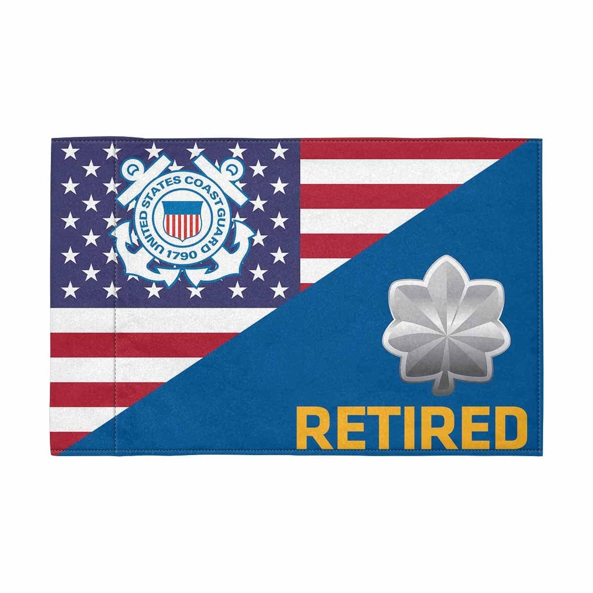USCG O-5 Retired Motorcycle Flag 9" x 6" Twin-Side Printing D01-MotorcycleFlag-USCG-Veterans Nation