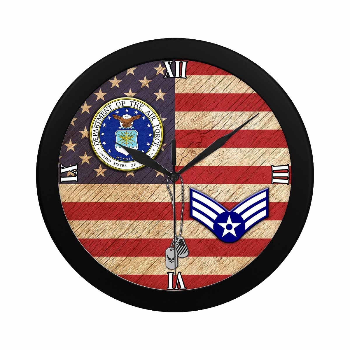 US Air Force E-4 Senior Airman SrA E4 Enlisted Airman Wall Clock-WallClocks-USAF-Ranks-Veterans Nation